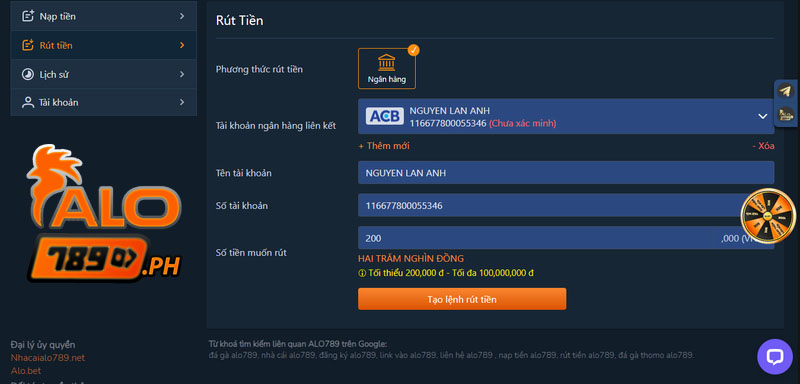 Các bước rút tiền đơn giản khi tham gia alo789